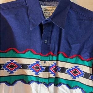 Wrangler Western Brushpopper Shirt Southwestern Aztec print vintage size‎ large